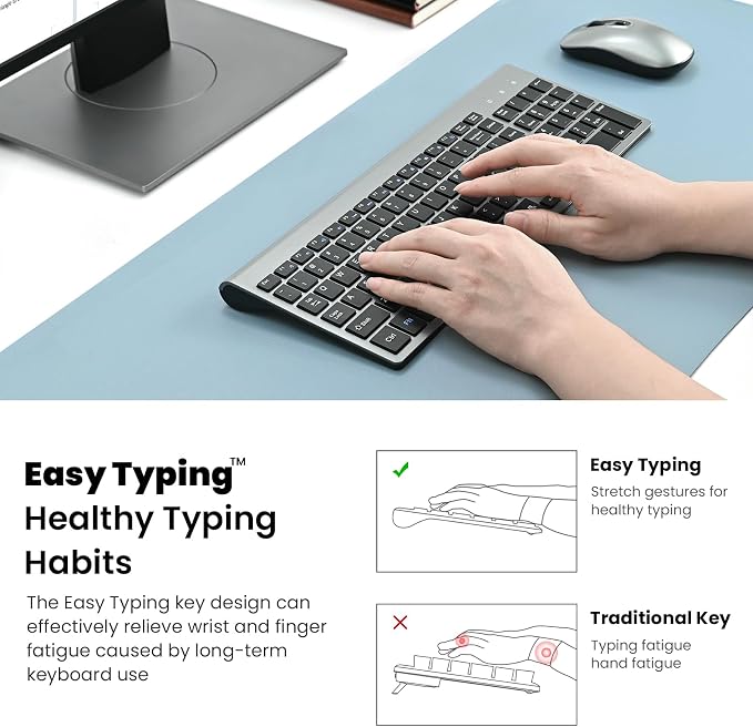 cimetech EasyTyping KF10 Wireless Keyboard and Mouse Combo, [Silent Scissor Switch Keys][Labor-Saving Keys]Ultra Slim Wireless Computer Keyboard and Mouse, Easy Setup for PC/Laptop/Mac/Windows - Grey