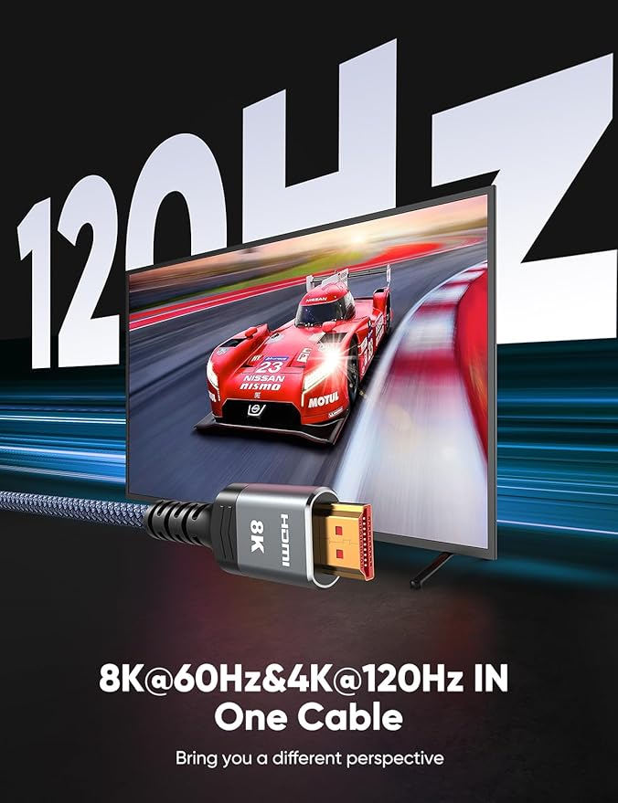 Highwings 8K HDMI Cable 2.1 13FT/4M 2-Pack, 48Gbps High Speed HDMI Cord-Nylon Braided 8K60Hz 4K120Hz 4K144Hz 3D eARC HDR10 4:4:4 HDCP 2.2&2.3 QMS DSC VRR, Compatible for Laptop, Monitor, Roku TV,HDTV