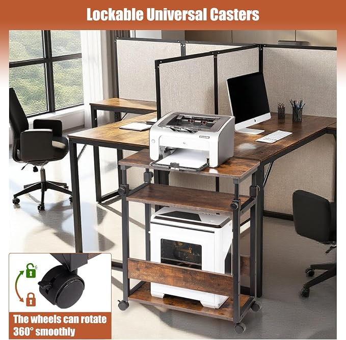 TooCust Height Adjustable Computer Tower Stand, Computer & Machine Carts, PC Tower Stand, Printer Stands with Wheels, 24" W x 12" D x 23"-38" H, Holds Up to 132 lbs (Fits Tower Lower Than 19")
