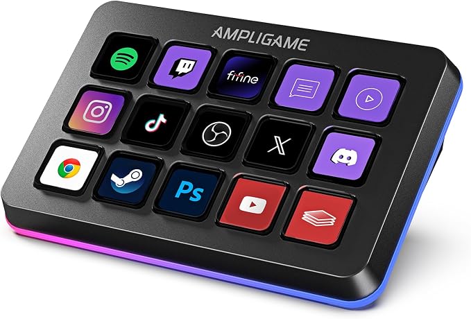 FIFINE AmpliGame Stream Controller with 15 Macro Keys, Streaming Keyboard with Trigger Actions in OBS/Twitch/YouTube/Streamlabs, Shortcut Buttons Keypad Works with Mac and PC-D6