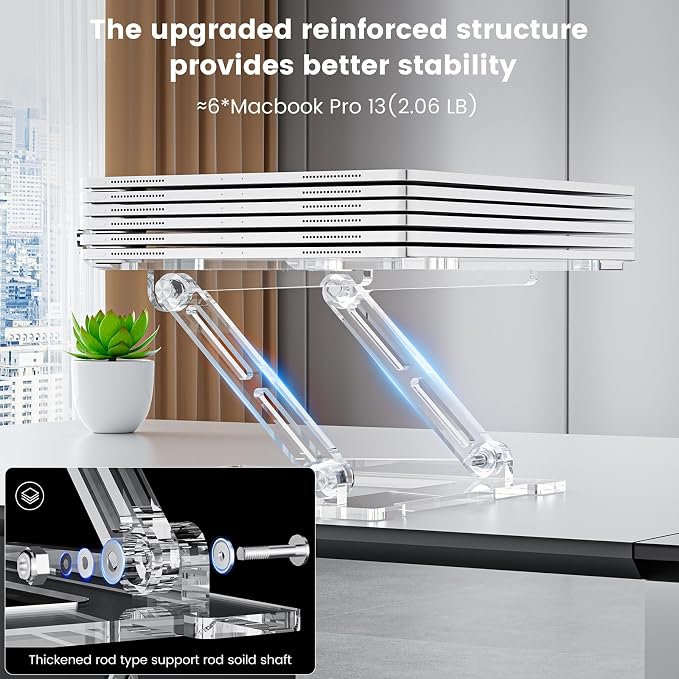 Laptop Stand for Desk, Portable Acrylic Laptop Riser, Ergonomic Adjustable Computer Stand Holder for Notebook MacBook Air Pro, Dell XPS, HP (10-17.3'')