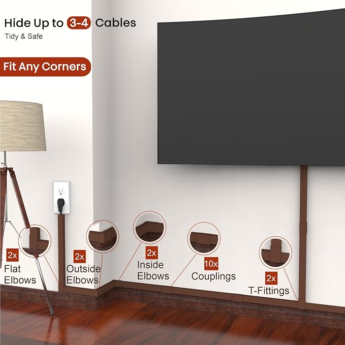 Brown Channel Kit Hide Wires - 157in Cord Concealer, Hide Along Walls, Extension Cord Safety Cover, TV Wall Wire Hiders