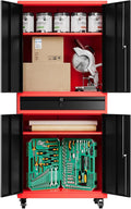 Fesbos 73" Metal Cabinet-Black & Red Heavy Duty Rolling Storage Cabinet Steel Tool Cabinets with Wheels, Shelves, Lockable Doors and Drawers- for Garage, Warehouse Home Office- Assembly Required
