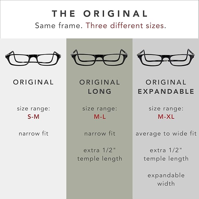 Clic Magnetic Reading Glasses - Adjustable Neck Hanging Readers - Secure Fit with Rigid Headband - Original (S-M, Blue, 1.50)