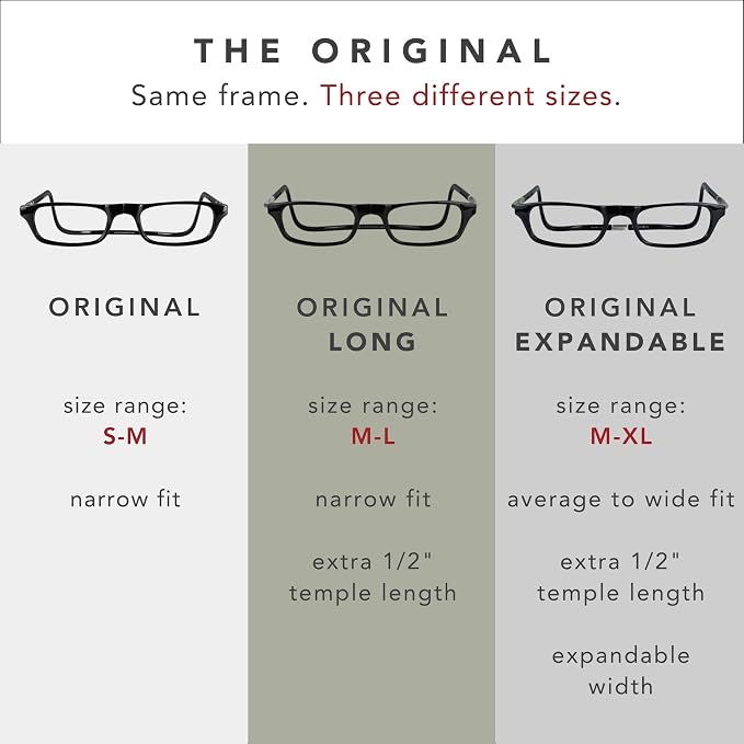 Clic Magnetic Reading Glasses, Computer Readers, Replaceable Lens, Adjustable Temples, Original, (S-M, Red, 2.00 Magnification)