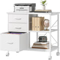 DUMOS 3 Drawer Mobile File Cabinet, Freestanding Fabric Lateral Filing Cabinet Fits A4/Letter Size, Space Saving Rolling Printer Stand with X-Frame and Open Storage Shelf for Home Office, White