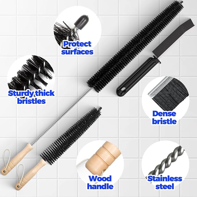 Holikme 3 Pieces Dryer Vent Cleaner Kit - Lint Removal Cleaning Tool, Dryer Vent Trap Vacuum Brush, Long Flexible Refrigerator Coil Brush,Crevice Gap Cleaning Tool Brush