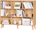 LEYAOYAO 10 Cube Bookshelf,3 Tier 55.12" Wide Boho Bookcase with Legs,Mid-Century Wood Bookshelves Storage,Natural Large Book Case,Freestanding Organizer Display Shelf for Bedroom,Living Room,Office
