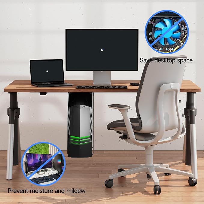 Suptek Uiversal PC Wall Mount,Computer Case CPU Holder Under-Desk PC Holder Adjustable Straps and Steel Bracket,ZJJ004