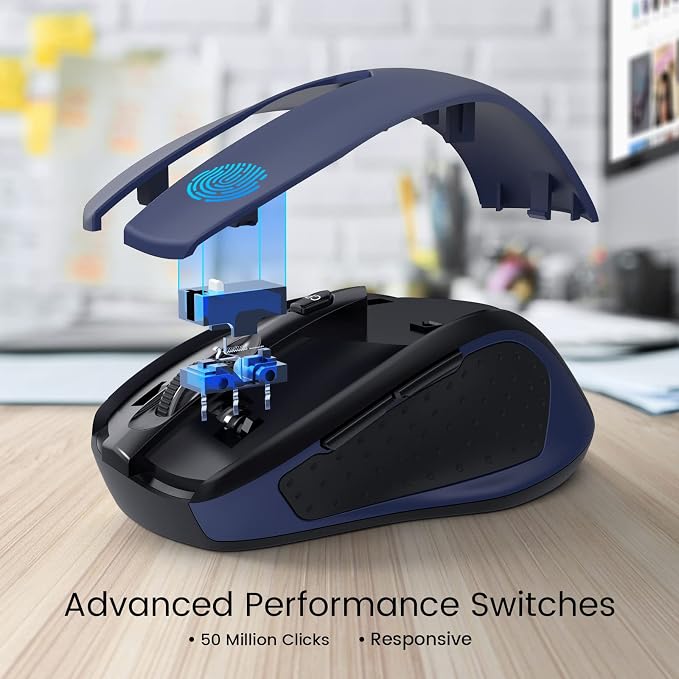 HOTWEEMS Wireless Mouse, D-09 Computer Mouse USB Cordless Mice for Laptop, Ergo Grips, Lightspeed 5-Level 2400 DPI, 16 Months Battery, Portable for PC Mac Chromebook (Sapphire Blue, 1 Pack)