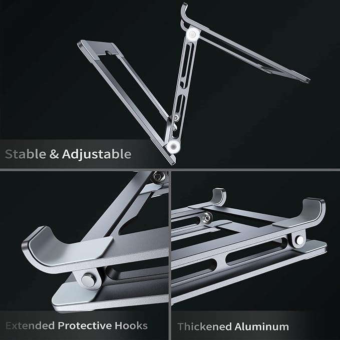 Laptop Stand for Desk - Adjustable Laptop Holder, Portable Laptop Riser with Multi-Angle Height Adjustable Computer Stand for MacBook Air/Pro and More Notebooks 10-17.3" - Grey