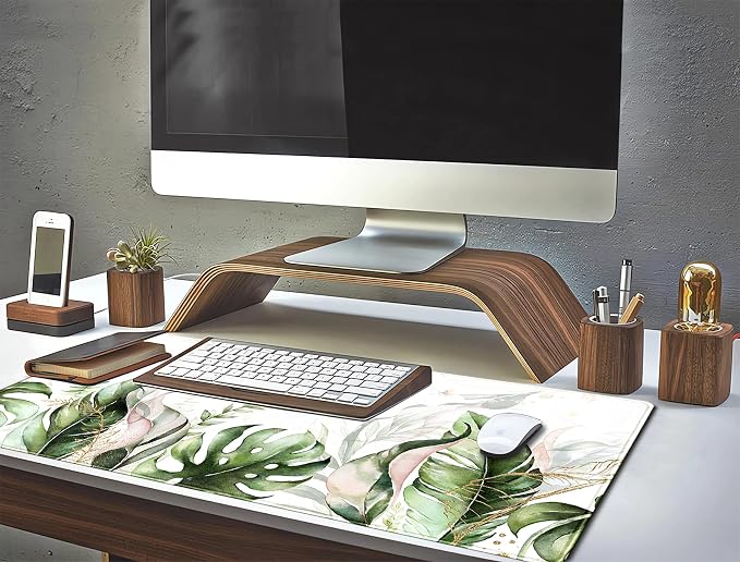 Green Tropical Leaves Desk Mat XL Large Gaming Mouse Pad Green Sage Plant Laptop Keyboard Mouse Mat Office Supplies Desk Decor Accessories for Women, Desk Mats Pads on top of Desks, 31.5x11.8 in