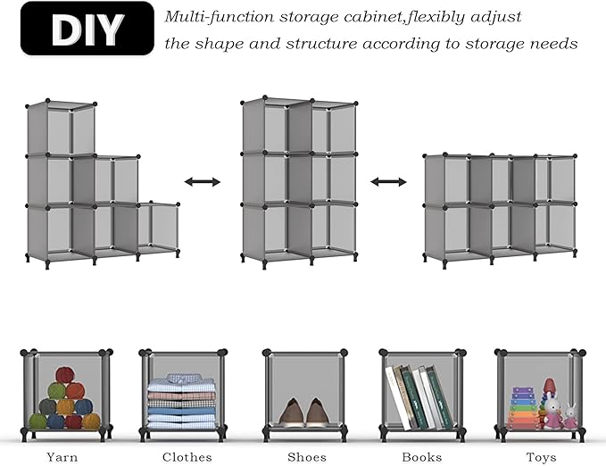 AWTATOS Cube Storage Organizer, Storage Cubes Shelves Bookshelf, 6 Cube Closet Organizers and Storage, DIY Stackable Plastic Clothes Organizer Shelving for Bedroom, Home, Grey