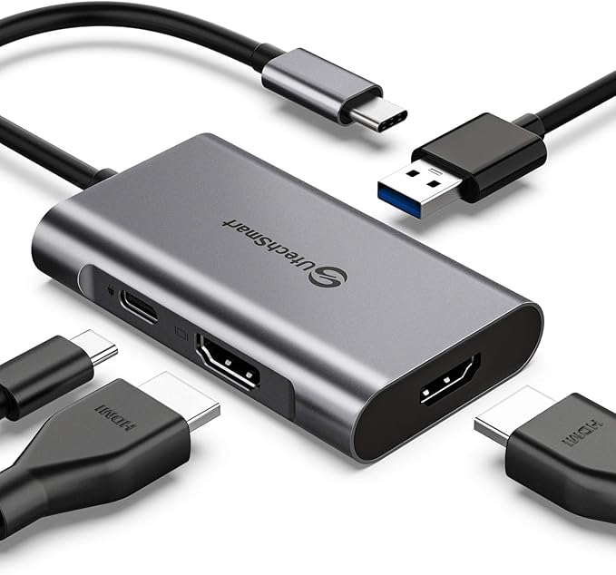UtechSmart HDMI to USB C Adapter, 4-in-1 USB C Hub, Dual HDMI Adapter with 4K, USB C to USB Adapter for MacBook Pro Air, Dell, HP, Microsoft, Chromebook, Lenovo, iPhone 16 (100W PD USB 3.0)