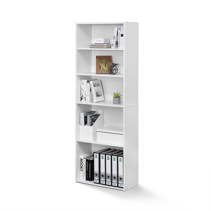 FURINNO Wright 5-Shelf Bookcase, Soft White