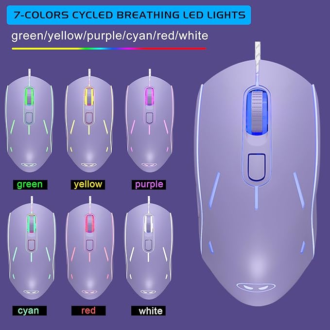 Gaming Keyboard and Mouse Combo, K1 RGB LED Backlit Wired Keyboard with 104 Key Computer PC Gaming Keyboard for PC/Laptop (Purple)