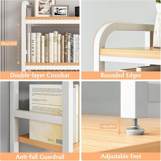 IOTXY 2-Tier Desktop Hutch Bookshelf - Metal Desk Shelf Bookcase with Grid Panel, Countertop Storage Organizer Rack for Dorm or Office, White, 45.3" W