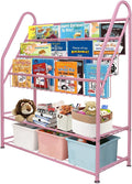 aboxoo Metal Kids Bookshelf Pink Bookcase Freestanding for Children Girls Room 32 inches Large Toddler Pink Stable Bookcase Bookstore Library Book Unit Storage