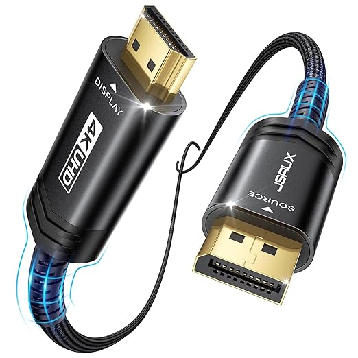 JSAUX 4K DisplayPort to HDMI Cable 10FT, DP to HDMI Video UHD 2K@60Hz/4K@30 Nylon Braided DP to HDTV Uni-Directional Cord for Dell, Monitor, Projector, Desktop, AMD, NVIDIA, Lenovo, HP-Black