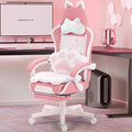 Dowinx Pink Gaming Chair with Cat Ears and Massage Lumbar Support, Ergonomic Computer Chair with Footrest and Headrest, Comfortable Reclining Game Chair 290lbs for Adults, Pink