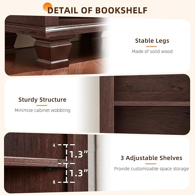 SAVOR LIFE Narrow Walnut Book Shelf, 70" Tall Skinny Bookshelf with Adjustable Shelves & Wooden Legs, Farmhouse Wood Bookcase w/5-Tier Open Storage, Free Standing Book Case for Office,Living Room,3PCS