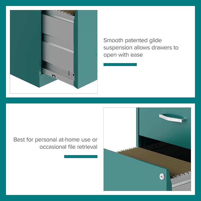 Hirsh Industries Space Solutions 18in 2 Drawer Metal File Cabinet Teal, Letter Size, Fully Assembled