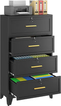 Metal Lateral File Cabinet with Lock,4 Drawer Steel Wide Filing Organization Storage Cabinets for Legal/Letter/A4/F4 Size with Hanging Files&Key,Lockable Printer Stand for Home Office, Black