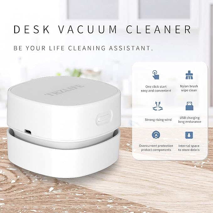 TRZLIFE USB Desk Vacuum, Office & Home Desktop Cleaner, Ideal Gift | Type-C cordless mini vacuum, strong suction for office desks & home countertops. Sleek office-home accessory for holiday gift