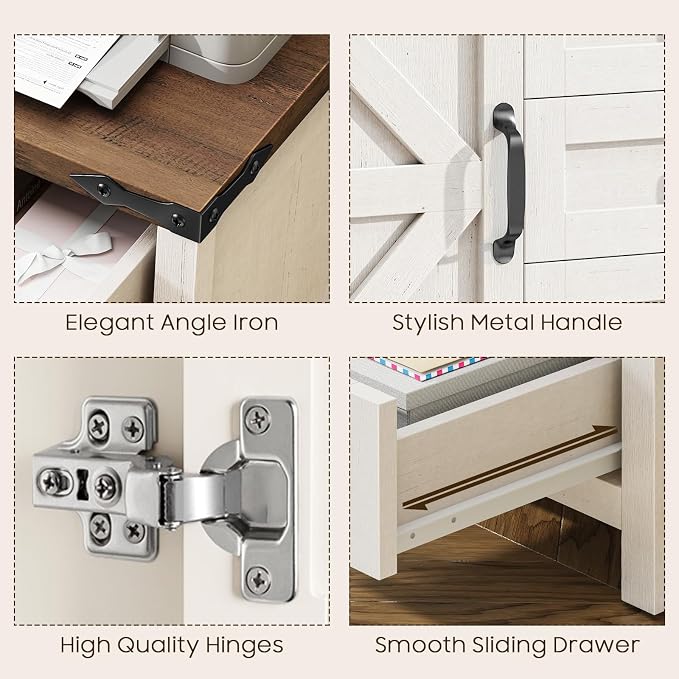 Halitaa Lateral File Cabinet with 5 Drawers, Farmhouse File Cabinet with Door and Adjustable Shelf, Large Wood File Storage Cabinets Printer Stand for Home Office Furniture, Rustic White and Brown