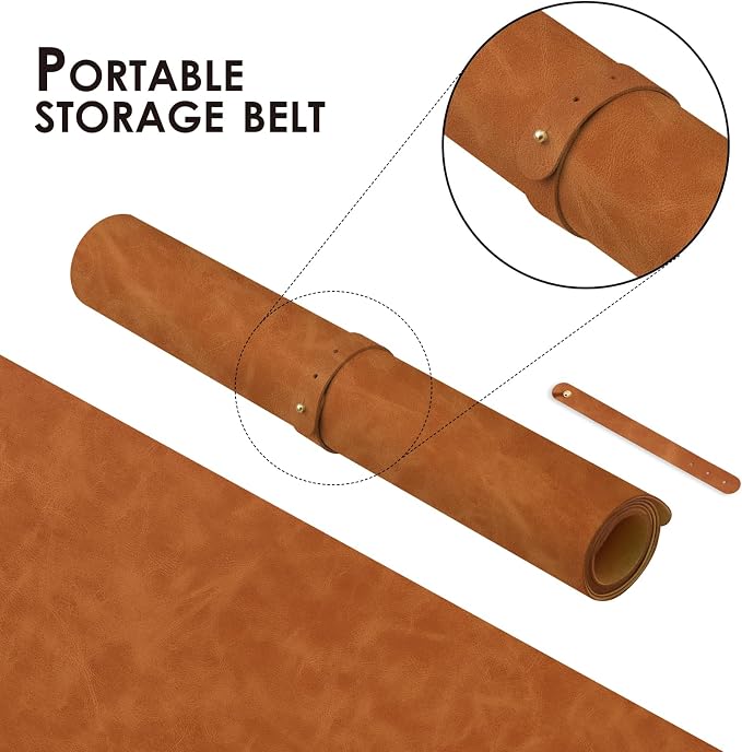 Distressed Leather Desk Mat - Non-Slip PU Desk Pad for Office and Home - Desk Organization and Accessories - Ideal for Large Mouse Pad and Desk Mats on Top of Desks(Tan,27.6"x 13.8")
