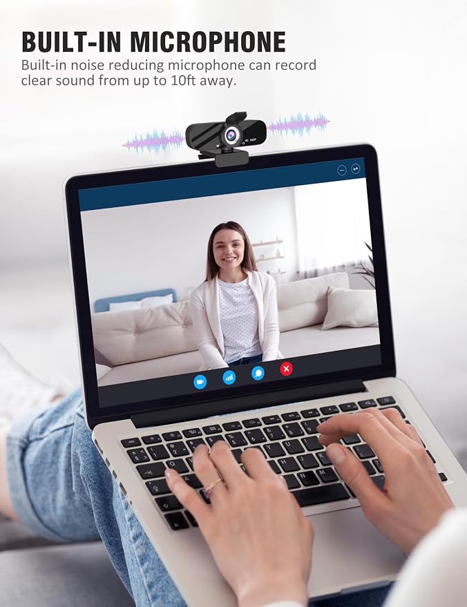Tewiky Full HD Webcam with Built-in Microphone and Rotatable Tripod, 1080P Video and Wide Angle Camera, Privacy Cover, for Desktop PC or Laptop Computer