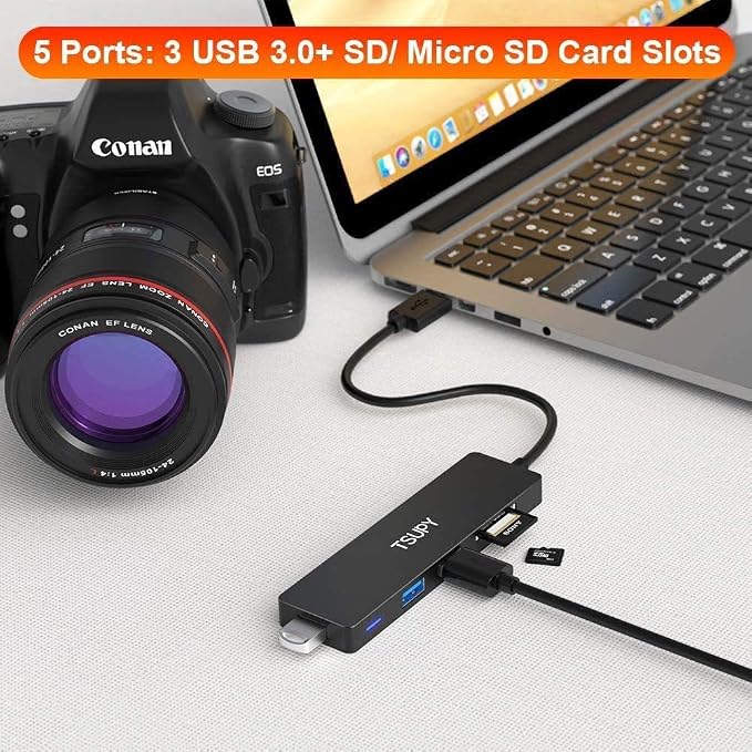 USB Hub 3.0, TSUPY 5 in 1 Multiport Adapter USB 3.0 Hub with SD Micro SD Card Reader, 3 USB 3.0 Ports Compatible for Laptop, MacBook, PC, Printer,Surface Pro, USB Flash Drives