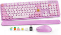 Wireless Keyboard and Mouse Combo, Round Keycaps, Full-Size Retro Typewriter Keyboard with Magnetic Wrist Rest, Tilt Legs, 2.4GHz Cordless Connection for Mac/Windows/PC, SABLUTE CK23, Lavender Purple