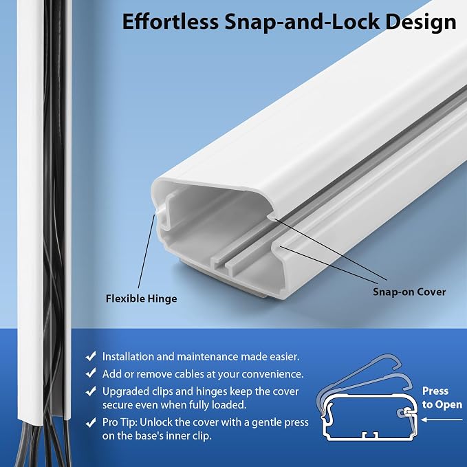 Cord Cover Wall 32in, TV Cord Hider for Wall Mounted TV, Large Cable Hider Kit for 3-6 Cords, Wire Management Raceway, White Wire Hider Concealer, 2 x L15.8in, W1.5in H0.75in
