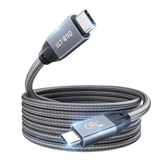 ULT-WIIQ 15FT USB C to USB C 3.2 Gen 2 x 2 Video Cable for Portable Monitor, 4K@144/120/60Hz 8K Display Cable, 20Gbps Data Transfer, PD 3.1 240W Fast Charging, for iPhone 17, MacBook, SSD, CarPlay