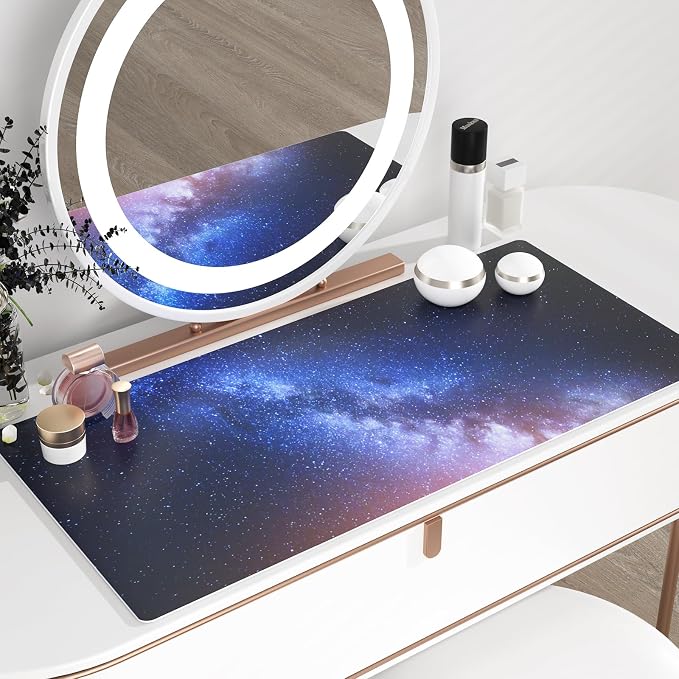 QIYI Large Desk Pad, Milky Way Mouse Pad Desktop Decor, Waterproof PU Leather Desk Cover Protector, Desk Accessories for Office Home Work Writing Gaming 31.5" x 15.7" - Blue Galaxy