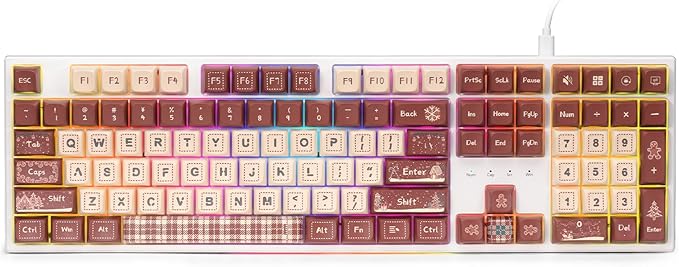 Redragon K668 Xmas Wired Gasket RGB Gaming Keyboard, 108 Keys Mechanical Keyboard w/Extra 4 Hotkeys, Upgraded Hot-swappable Socket, Sound Absorbing Foam, Christmas Gingerbread Man Themed Cute Keycaps