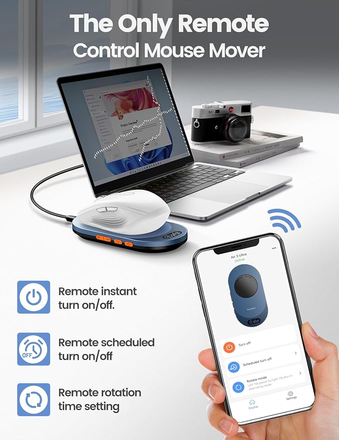 Vaydeer Air 3 Ultra Mouse Mover with APP, Ultra Slim Mouse Jiggler with Timer Function, Undetectable & Noiseless, Simulates Realistic Mouse Movement, Driver-Free, Keeps PC Active (Sky Blue)