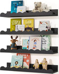 Seocry Kids' Bookshelf Set of 4 - Black Floating Nursery Book Shelves, Picture Ledge Shelf for Wall Decor and Storage - Perfect for Books, Toys, Photo Frames, and Nursery Décor