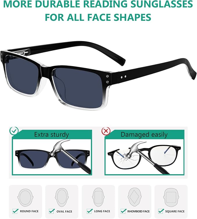 Eyekepper Vintage Sunglasses for Men - 5 Pack Grey Tinted Lens Glasses +0.00