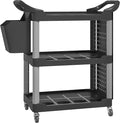 HOMCOM 3 Tier Utility Cart on Wheels, Rolling Tool Storage with Pegboards and Bucket, 200 LBS Load Capacity Plastic Service Cart for Garage, Warehouse, Workshop, Black and Light Gray