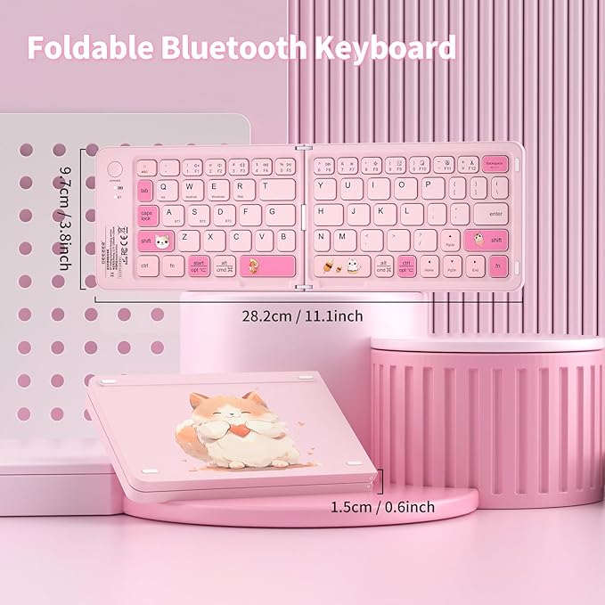 Foldable Bluetooth Keyboard with UV Printing Technology Rechargeable Keyboards,Compact Wireless Travel Keyboards for iPad, Smartphone, Tablet and Laptop - Z1 Pink Colorful