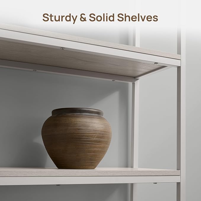 SICOTAS Book Shelf Fluted Bookshelf Cabinet - 75" Tall Bookcase 6 Tier Large Bookshelves with Doors Storage Modern Wide Book Shelves Case for Living Room Home Office Library, Metal Frame, White Alder