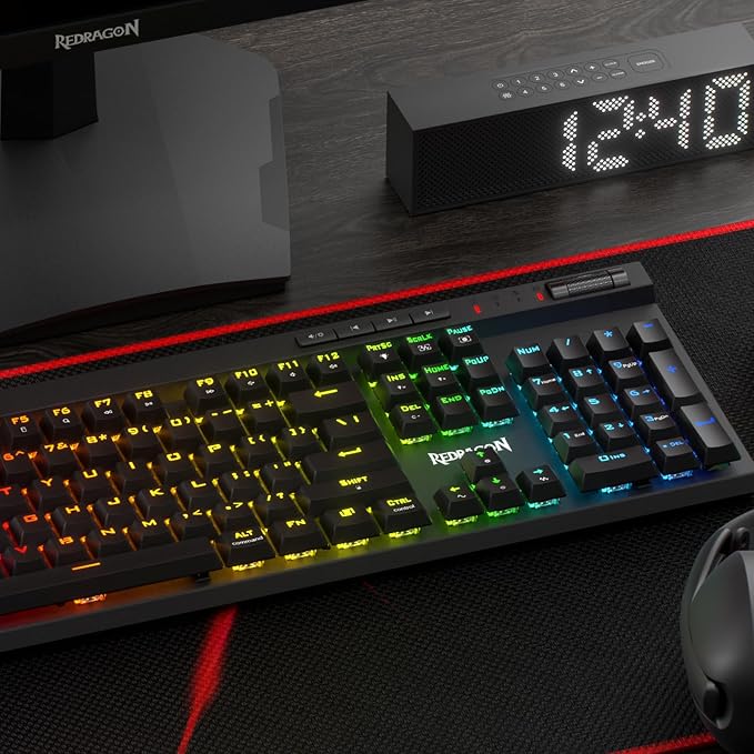Redragon K580 PRO Wireless RGB Gaming Keyboard, 3-Modes 104 Keys Mechanical Keyboard w/Hot-Swap Socket, Dedicated Media Controls & Onboard Macro Recording, Linear Red Switch