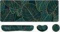 Desk Pad and Keyboard Wrist Rest, Large Mouse Pad + Keyboard Pad+Mouse Wrist Support, Non-Slip Desk Mat Protector for Office, Home 31.5×11.8 Inches Plant Leaves