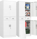 BESFUR Metal Garage Storage Cabinet with a Drawer Locking Doors and 2 Adjustable Shelves, White Tall Storage Cabinets, Tool File Lockable Cabinet for Garage Office Warehouse Shop(71”H)