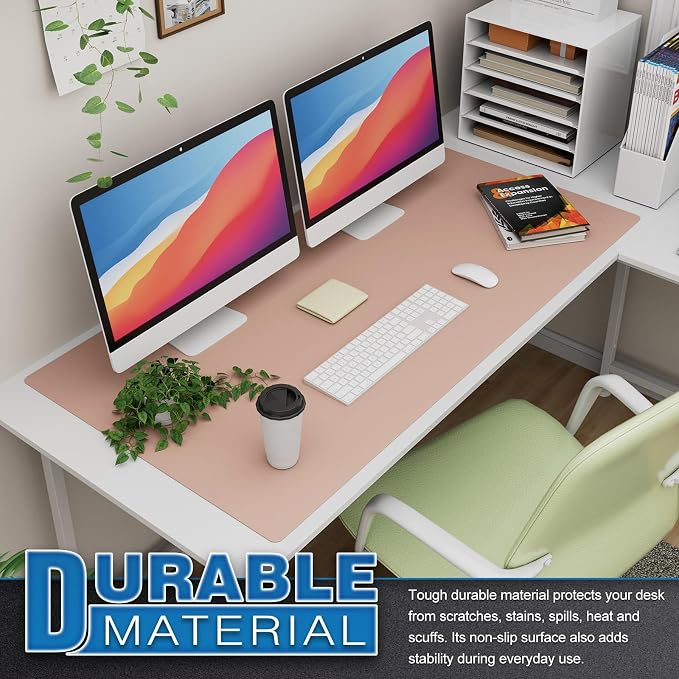 K KNODEL Large Office Leather Desk Mat, Mouse and Keyboard Pad, Computer and Laptop Mat, Desktop Protector and Cover, Writing Pad and Blotter (47.2"x23.6", Pink)