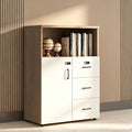 File Cabinet with Password Lock, Wood Lateral Filing Cabinet for Letter/A4 Files, 3 Drawer with Door, Printer Stand with Open Shelves for Home Office