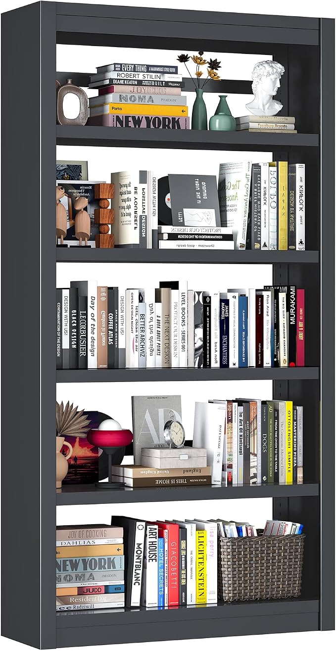 Bookcase, 5-Shelf Industrial Bookshelf, Large Storage Space, Adjustable Bookshelves, Perfect for Living Room, Home Office, Garage, Ideal for Home Office Upgrade