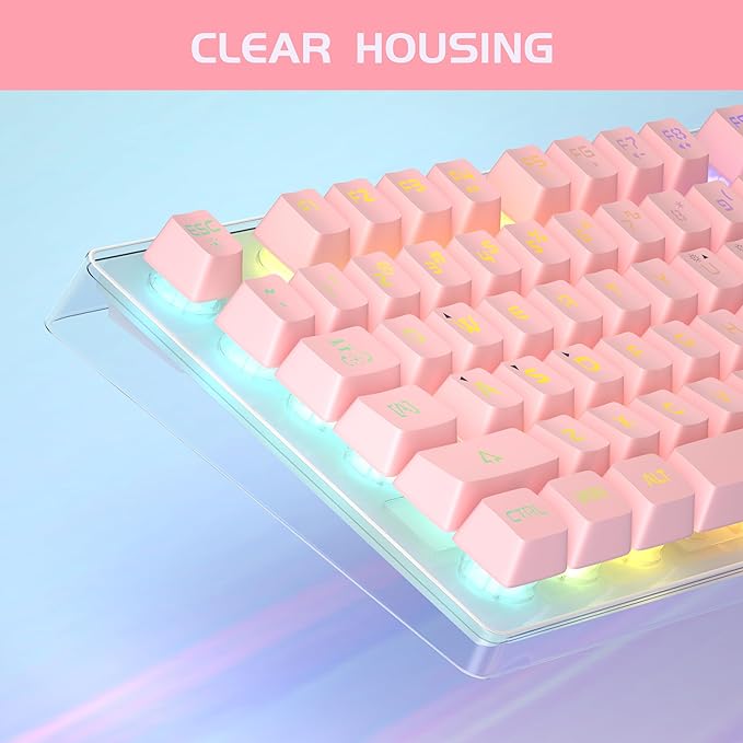 Gaming Keyboard and Mouse Combo, K1 RGB LED Backlit Keyboard with 104 Keys Computer PC Gaming Keyboard for PC/Laptop (Pink)